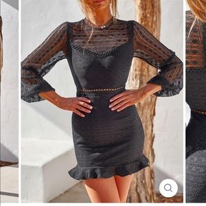 Jaus Long sleeve mini dress black lace
